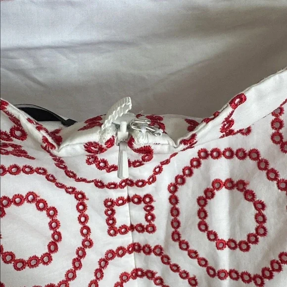 Alexis embroidered white red ruffle sleeve fringe hem red romper size small s - Picture 6 of 7